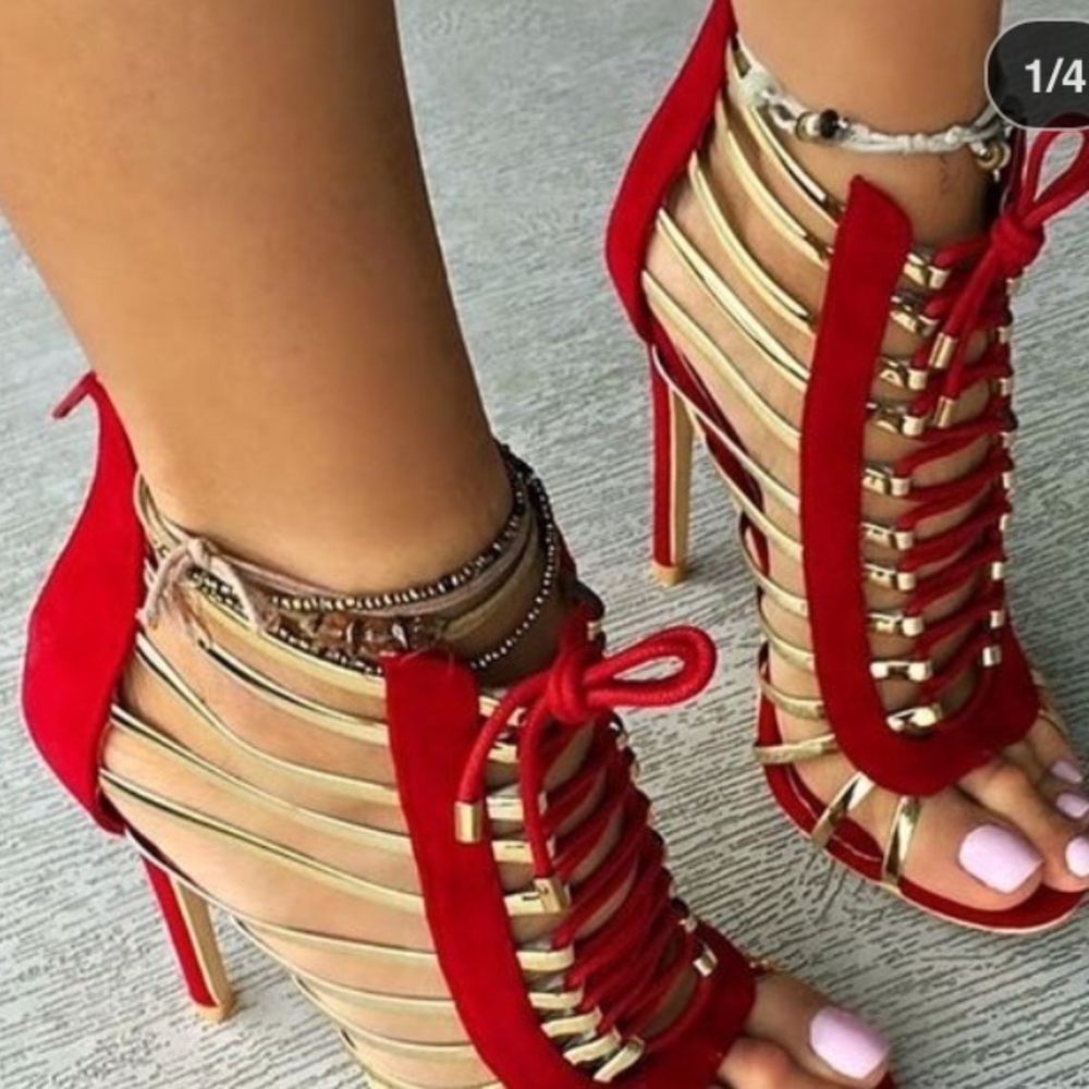 New studded open toe heels